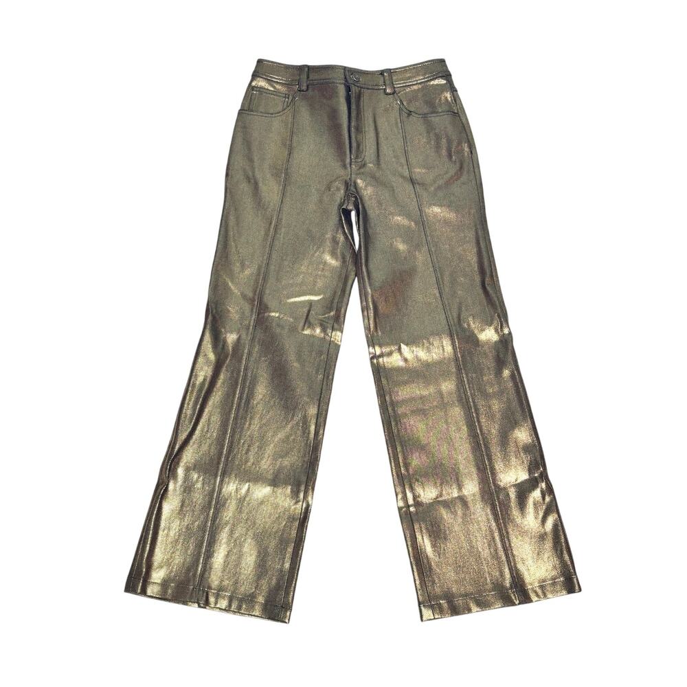 Cinq a Sept Gold Coated Francine Straight Leg High Waist Jeans